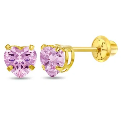 In Season Jewelry Kids'  14k Classic Heart Cubic Zirconia Solitaire In Pink