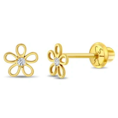 In Season Jewelry Babies'  14k Clear Cubic Zirconia Flower Earrings In Gold