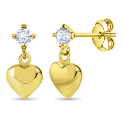 In Season Jewelry Kids'  14k Cz Heart Dangle Girl Earrings