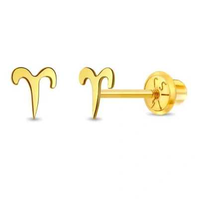 In Season Jewelry Kids'  14k Dainty Zodiac Sign Earrings In Gold Aries
