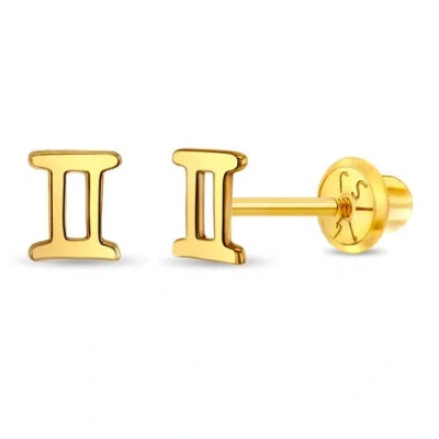 In Season Jewelry Kids'  14k Dainty Zodiac Sign Earrings In Gold Gemini