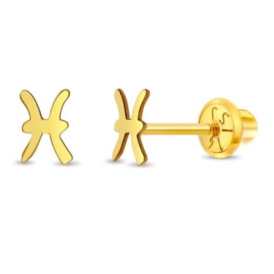 In Season Jewelry Kids'  14k Dainty Zodiac Sign Earrings In Gold Pisces
