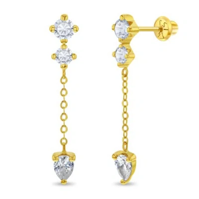 In Season Jewelry Kids'  14k Dangle Cz Girl Earrings In Gold