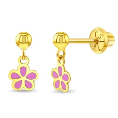 In Season Jewelry Kids'  14k Dangle Enamel Flower Girl Earrings In Gold