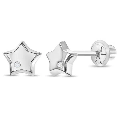 In Season Jewelry Babies'  14k Diamond Star Earrings In Silver