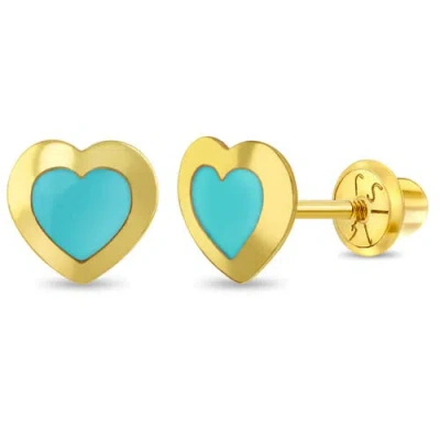 In Season Jewelry Kids'  14k Enamel Heart Girl Earrings In Blue