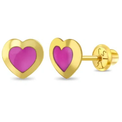 In Season Jewelry Kids'  14k Enamel Heart Girl Earrings In Gold