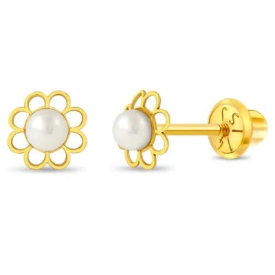 In Season Jewelry Babies'  14k Flower & Pearl Classic Earrings In White