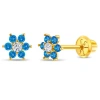 In Season Jewelry Babies'  14k Flower Cluster Earrings In Blue