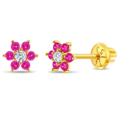 In Season Jewelry Babies'  14k Flower Cluster Earrings In Hot Pink