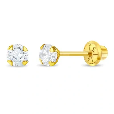 In Season Jewelry Babies'  14k Flush Cubic Zirconia Solitaire Earrings In Gold