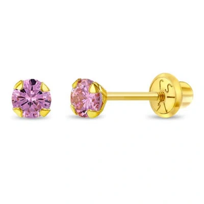 In Season Jewelry Babies'  14k Flush Cubic Zirconia Solitaire Earrings In Pink