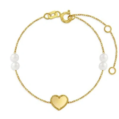 In Season Jewelry Kids'  14k Framed Heart Girls Bracelet In Gold