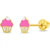 In Season Jewelry 14k Frosted Cupcake Earrings In Pink