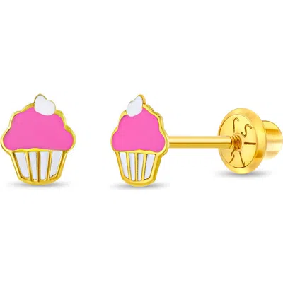 In Season Jewelry Babies'  14k Frosted Cupcake Earrings In Pink