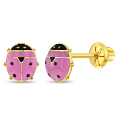 In Season Jewelry Kids'  14k Garden Ladybug Earrings In Pink
