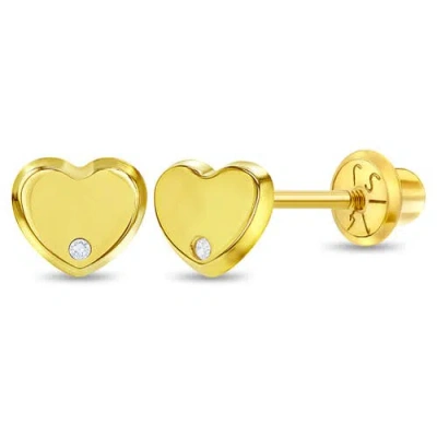In Season Jewelry Babies'  14k Genuine Diamond Heart Earrings In Gold