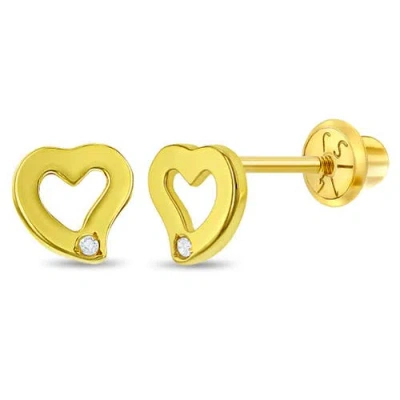In Season Jewelry Babies'  14k Genuine Diamond Heart Earrings In Gold