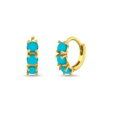In Season Jewelry Babies'  14k Gold Turquoise Pronged Hoops In Aqua Blue