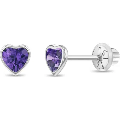 In Season Jewelry Babies'  14k Heart Bezel Cubic Zirconia Earrings In Purple