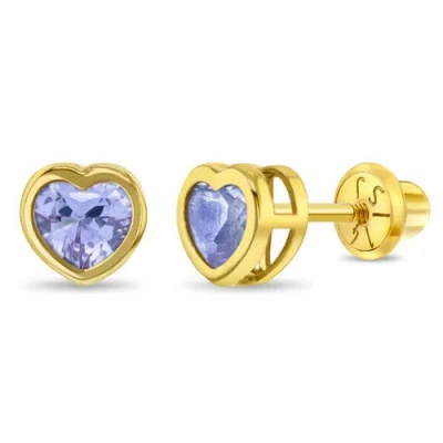 In Season Jewelry Babies'  14k Heart Bezel Simulated Birthstone Earrings In Gold