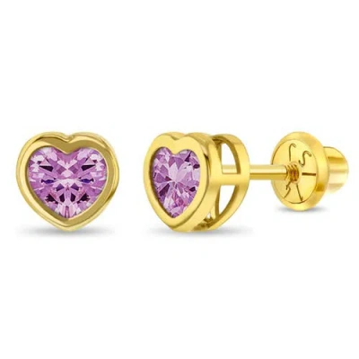 In Season Jewelry Babies'  14k Heart Bezel Simulated Birthstone Earrings In Gold