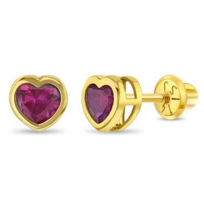 In Season Jewelry Babies'  14k Heart Bezel Simulated Birthstone Earrings In Gold