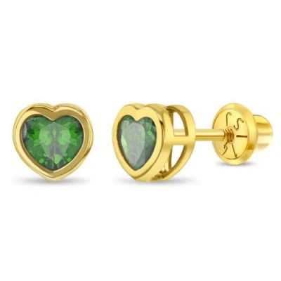 In Season Jewelry Babies'  14k Heart Bezel Simulated Birthstone Earrings In Gold