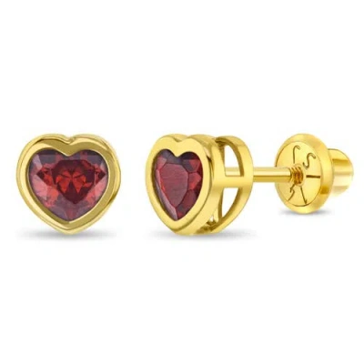 In Season Jewelry Babies'  14k Heart Bezel Simulated Birthstone Earrings In Gold