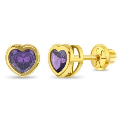In Season Jewelry Babies'  14k Heart Bezel Simulated Birthstone Earrings In Gold