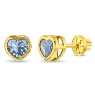 In Season Jewelry Babies'  14k Heart Bezel Simulated Birthstone Earrings In Gold