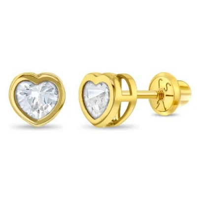 In Season Jewelry Babies'  14k Heart Bezel Simulated Birthstone Earrings In Gold