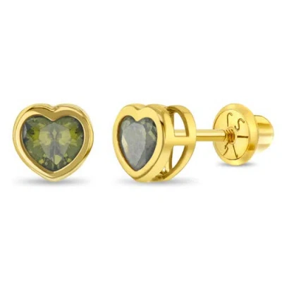 In Season Jewelry Babies'  14k Heart Bezel Simulated Birthstone Earrings In Gold