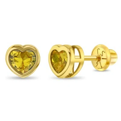 In Season Jewelry Babies'  14k Heart Bezel Simulated Birthstone Earrings In Gold