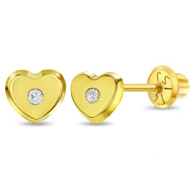 In Season Jewelry Babies'  14k Heart Cubic Zirconia Little Earrings In Gold