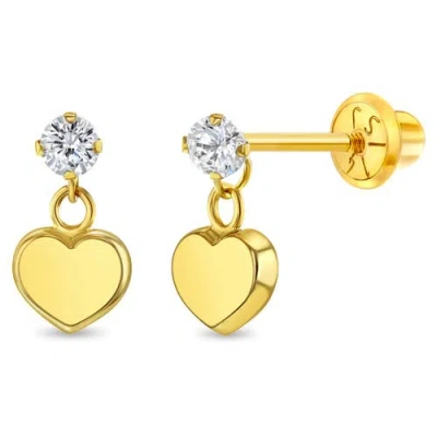 In Season Jewelry Kids'  14k Heart Dangle Cubic Zirconia Earrings In Gold
