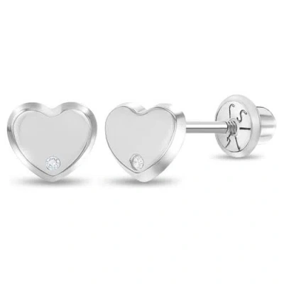 In Season Jewelry Babies'  14k Heart Diamond Screw Back Earrings In Silver