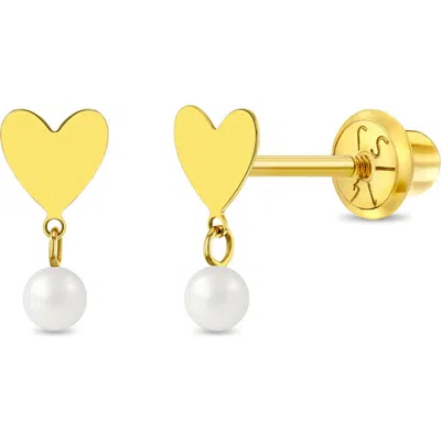 In Season Jewelry Babies'  14k Heart Pearl Drop Girl Earrings