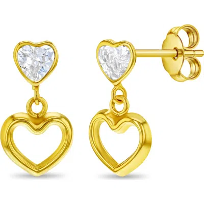 In Season Jewelry Kids'  14k Heart To Heart Dangle Earrings In Gold