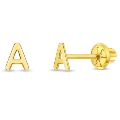 In Season Jewelry Babies'  14k Itsy Bitsy Initial Letter Earrings In Letter A