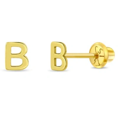 In Season Jewelry Babies'  14k Itsy Bitsy Initial Letter Earrings In Letter B
