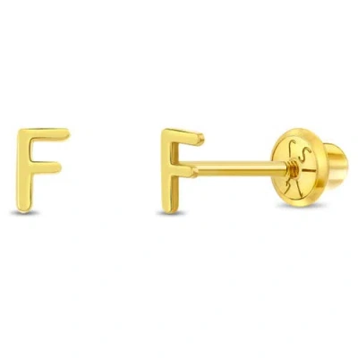 In Season Jewelry Babies'  14k Itsy Bitsy Initial Letter Earrings In Letter F