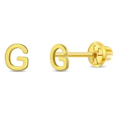 In Season Jewelry Babies'  14k Itsy Bitsy Initial Letter Earrings In Letter G