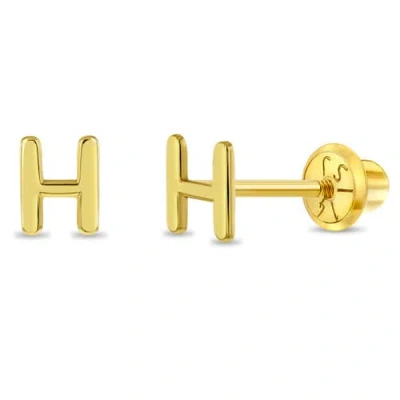 In Season Jewelry Babies'  14k Itsy Bitsy Initial Letter Earrings In Letter H