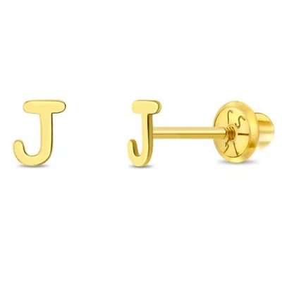 In Season Jewelry Babies'  14k Itsy Bitsy Initial Letter Earrings In Letter J