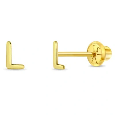 In Season Jewelry Babies'  14k Itsy Bitsy Initial Letter Earrings In Letter L