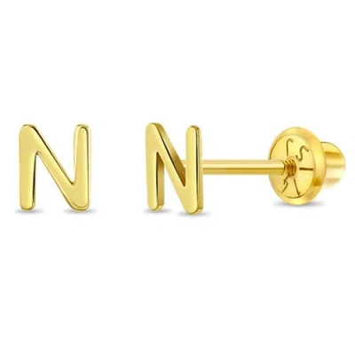 In Season Jewelry Babies'  14k Itsy Bitsy Initial Letter Earrings In Letter N