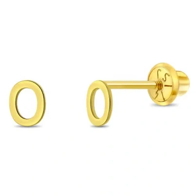 In Season Jewelry Babies'  14k Itsy Bitsy Initial Letter Earrings In Letter O