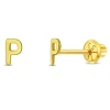 In Season Jewelry Babies'  14k Itsy Bitsy Initial Letter Earrings In Letter P