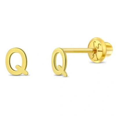 In Season Jewelry Babies'  14k Itsy Bitsy Initial Letter Earrings In Letter Q